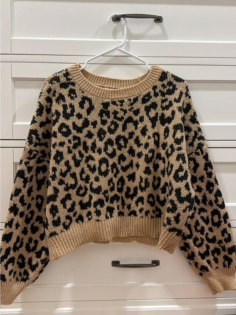 Leopard Print Crewneck Sweater - Tan/Black